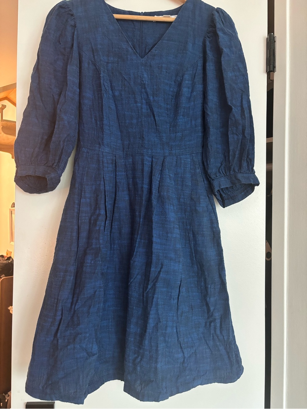 BIRDS OF NORTH AMERICA Blue V-Neck Puff Sleeve Dress